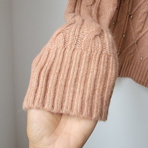 A New Day Cable Knit Embellished Crew Neck Sweater Coral Pink Siz XS - Picture 7 of 10